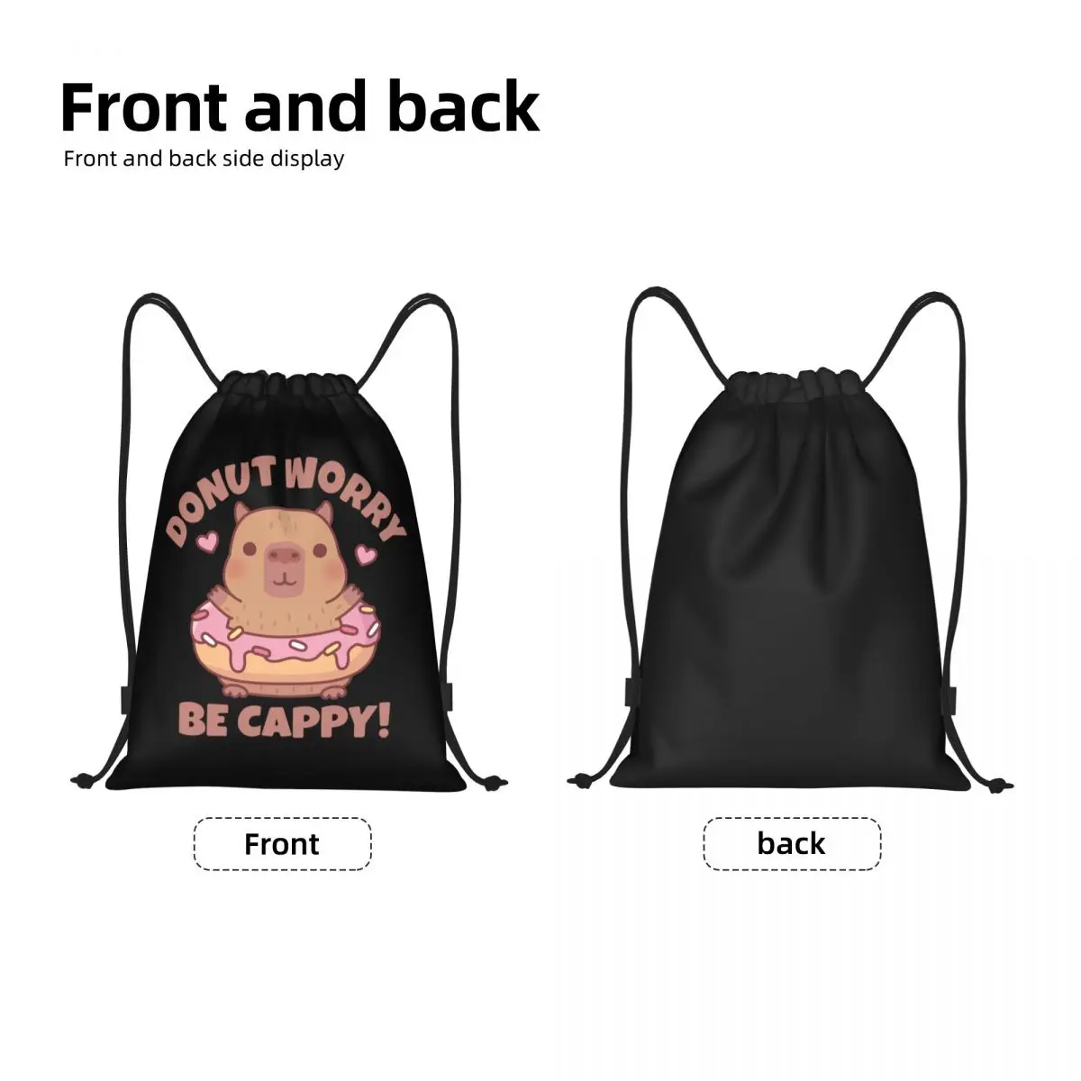 مخصص مضحك دونات كابيبارا الرباط حقائب الظهر النساء الرجال خفيفة الوزن رياضة الرياضة Sackpack أكياس لليوجا