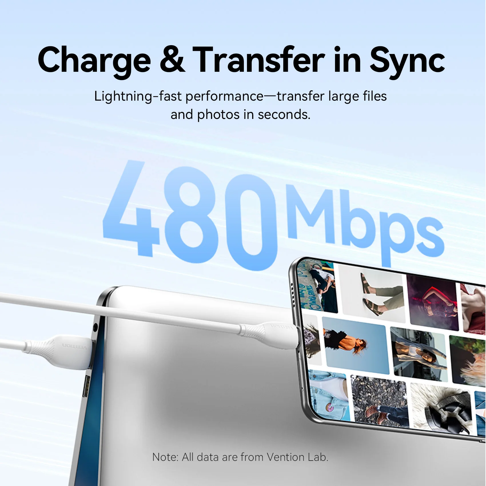 Kabel Vention 100W USB C do szybkiego ładowania, przewód USB A do Type C do Huawei Mate Honor Xiaomi, kabel USB C do ładowania i transmisji danych telefonu komórkowego — zdjęcie produktu 5