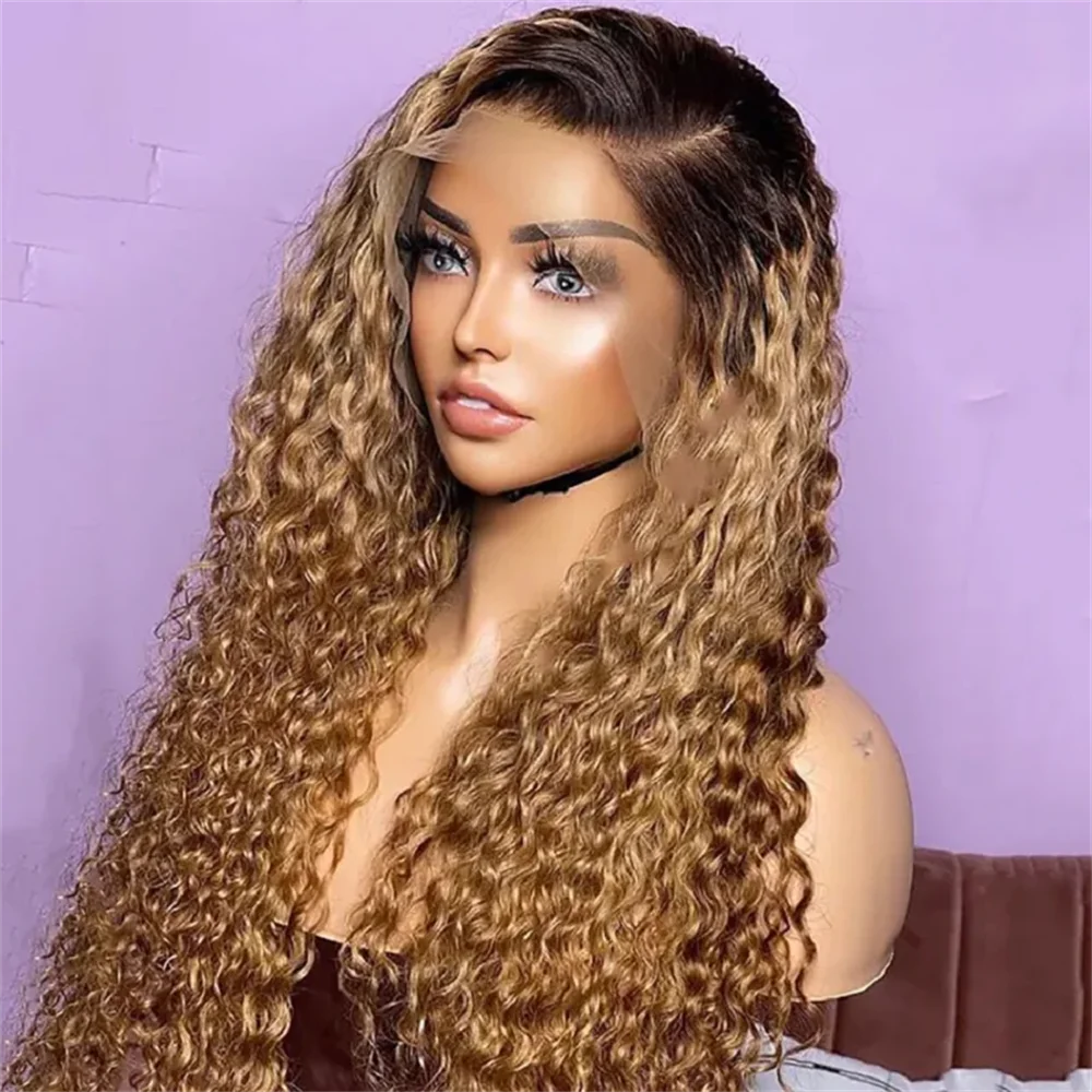 

Soft Long 26Inch Kinky Curly Ombre Blond 180 Density Lace Front Wig For Women With Baby Hair Synthetic Preplucked Glueless Daily