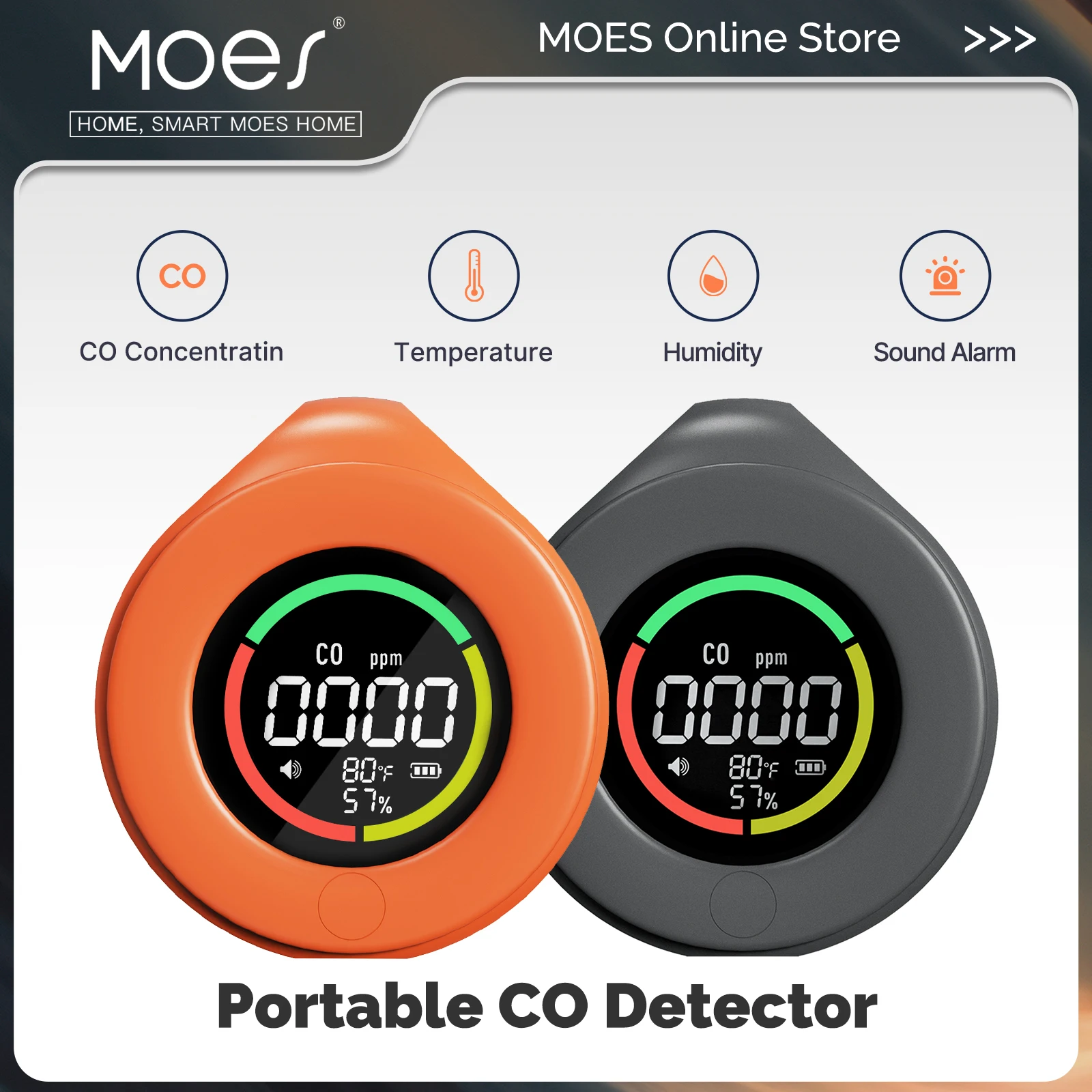 MOES 휴대용 미니 일산화탄소 감지기, 여행용 온도, 휴미, CO 계량기, 자기 흡입, 120 시간 대기, 충전식, 3 in 1 