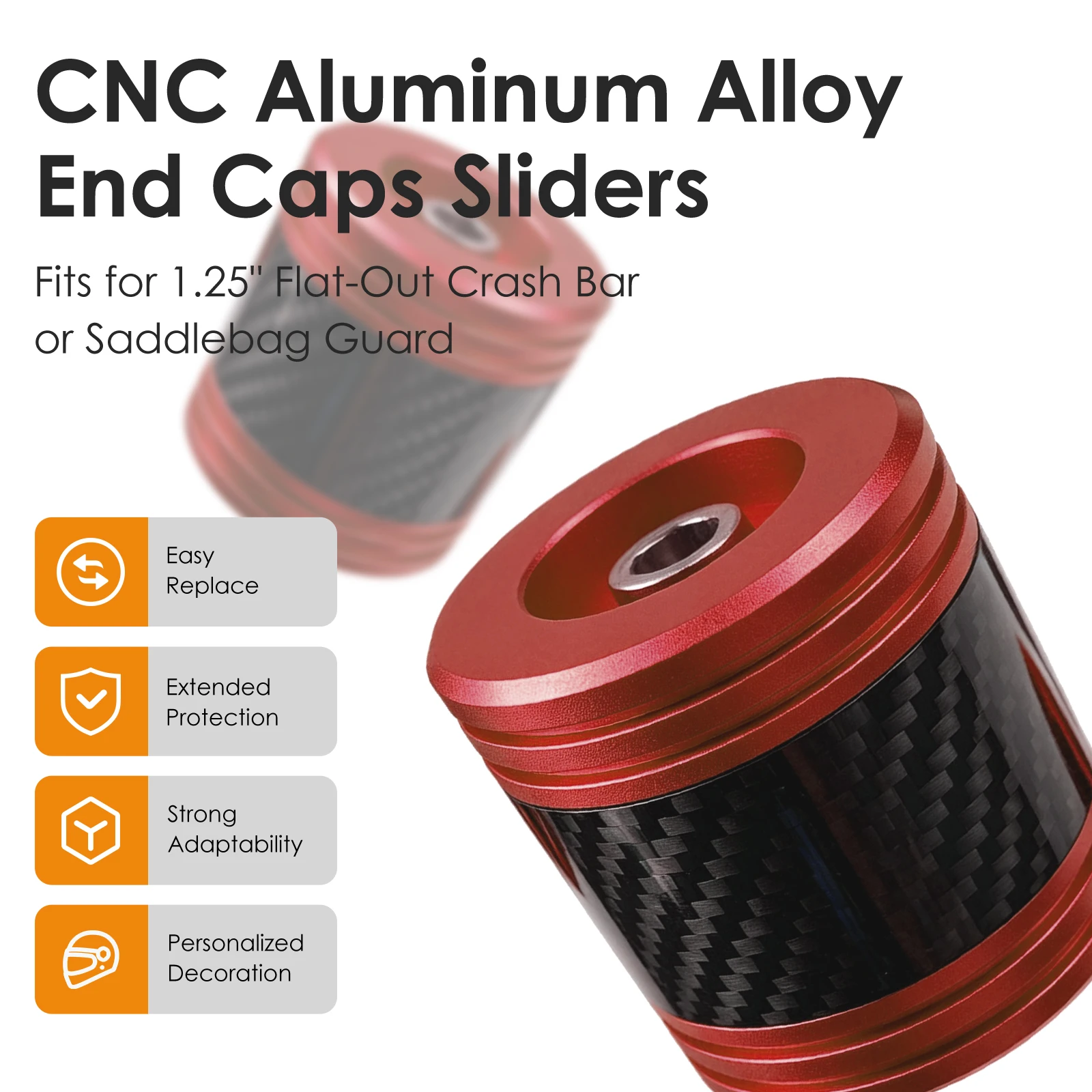 ZYYCMOTO CNC Aluminum Groove Slider End Caps with Fiber Inlay for 1.25