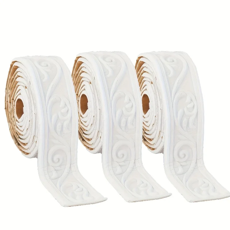 Image of 3D Geprägte Flexible Schaumstoff-Wanddekoration, Selbstklebende Rückwandverkleidung, Dekorative Tapetenbordüre, Wandleiste, Fußleistenverkleidung