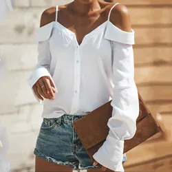 Off Shoulder Blouses Womens Clothing 2024 Spring Summer New Arrivals Fashion Puff Sleeve White Shirts Women Casual Tops