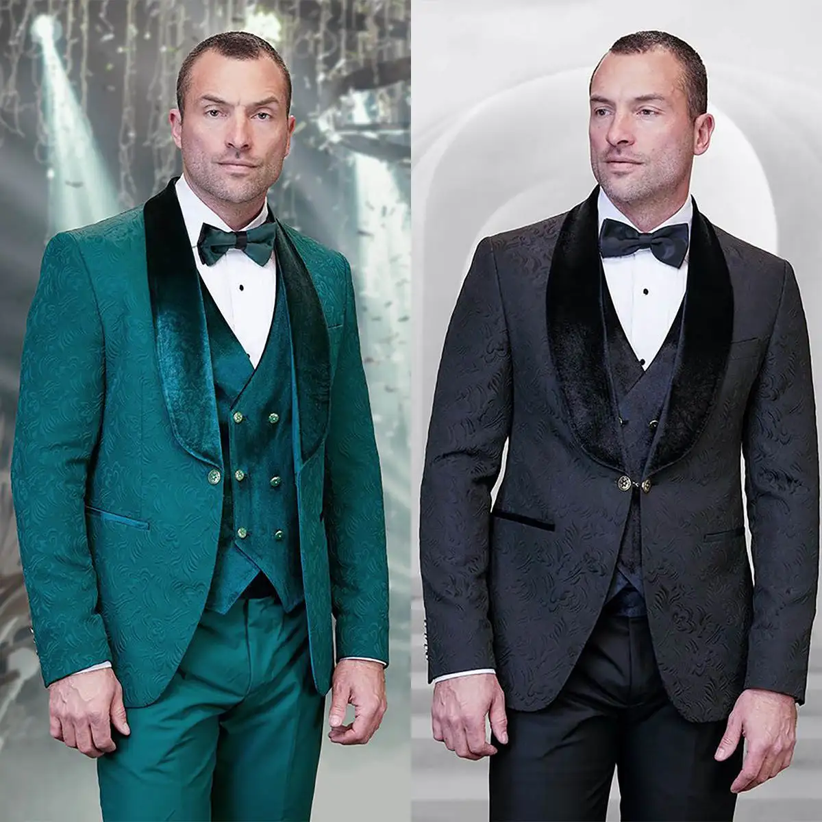 Plus Size Wedding Tuxedos Jacquard Velvet 3 Pcs Jacket Vest Pants Men Suit Slim Fit One Button Grooms Evening Blazers Customized