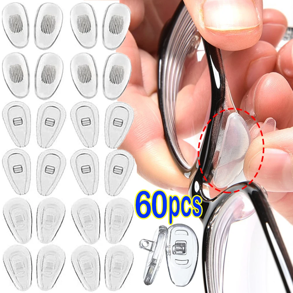 

60pcs Air Chamber Clear Oval Eyeglass Nose Bracket Silicone Nose Pads Eyewear Bracket Anti-drop Sunglasses Glasses Accessories