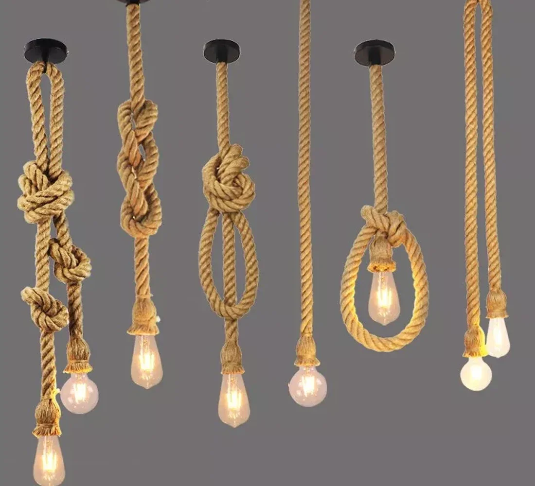 Vintage Chandelier 1/3/5/8/10/12 Heads  DIY Hemp Rope Spider Pendant Light Retro Industrial Ceiling Hanging Lamp Modern Lighting