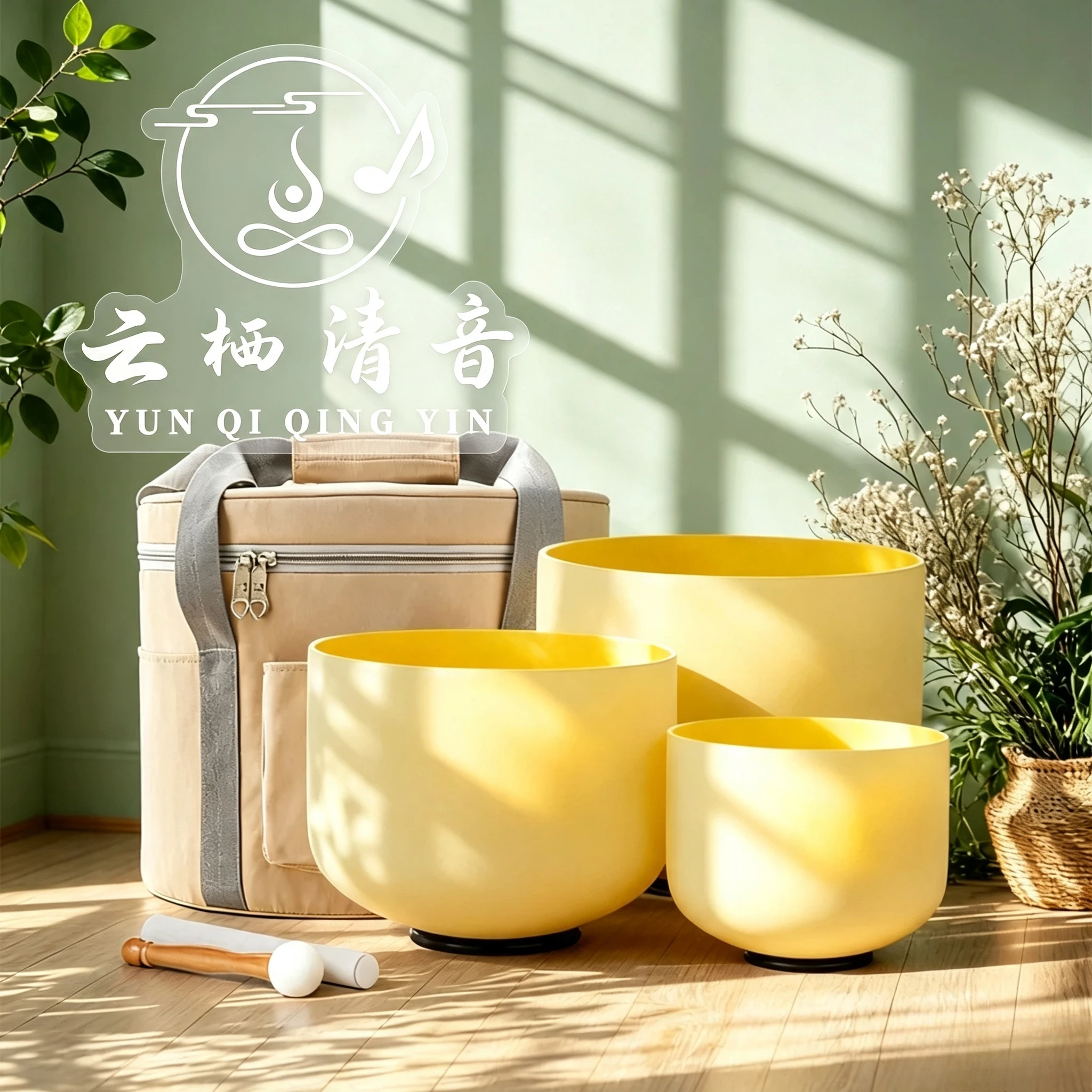 3Pcs Yellow Matte Crystal Singing Bowl 432Hz&440Hz Frequency Quartz Sound Bowl Set With Carry Bag Spiritual Healing Mindfulness Yoga Stress Relief Meditation Sound Bath Tool