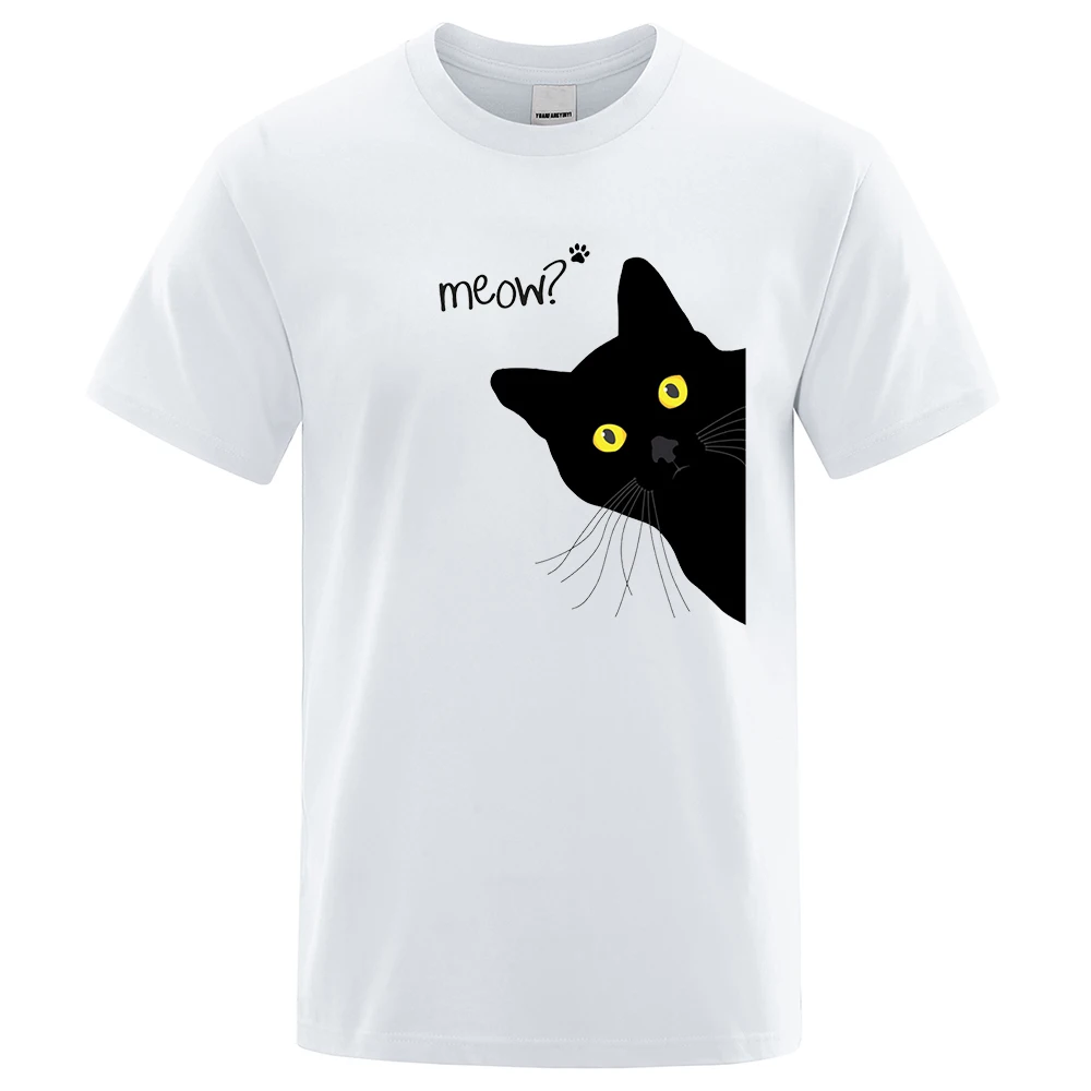 Meow Meow Funny Black Cat Printed Men\'s T-shirt Breathable T-shirt Summer Street Clothing Oversized Top Loose Pullover