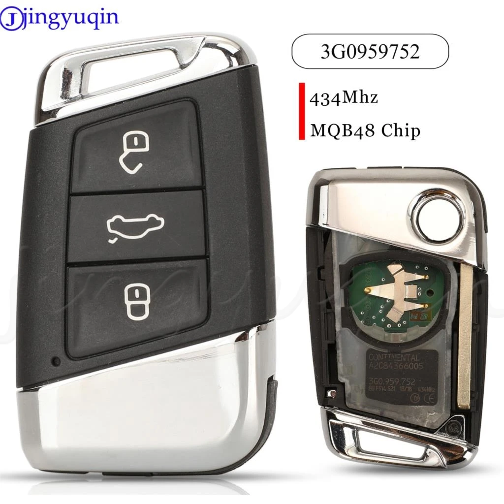 Jingyuqin 3 Buttons Original Flip Smart Remote Car key 434MHz MQB48 Chip For VW Volkswagen Magotan Passat B8 Skoda A7