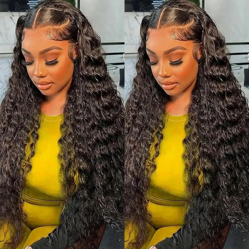 

30 Inch 13x6 HD Transparent Deep Wave Lace Front Wigs Pre Plucked 200% Density Human Hair With Body Hair For Women Natural Color
