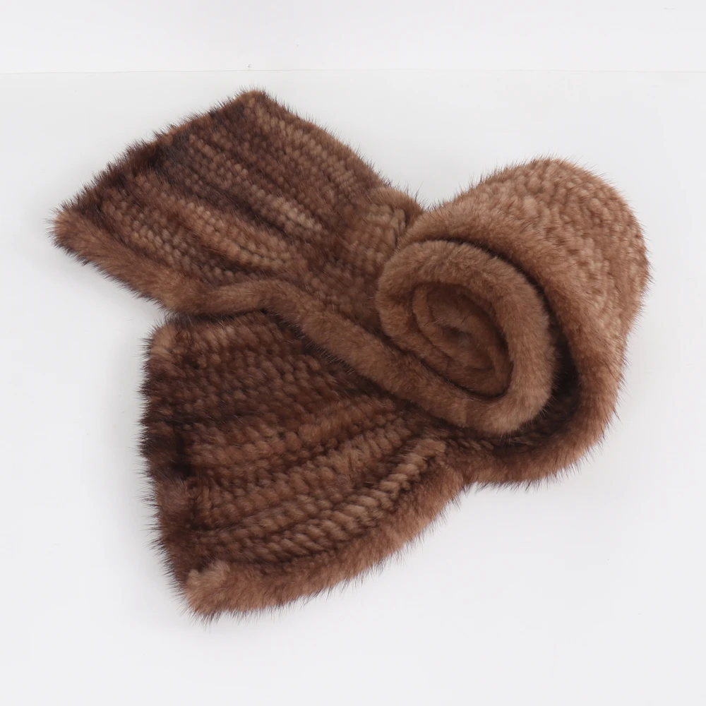Women 100% Real Mink Fur Scarf Natural Warm Hand Knitted Long Mink Fur Scarf Shawl Lady Winter Luxury Genuine Mink Fur Scarves