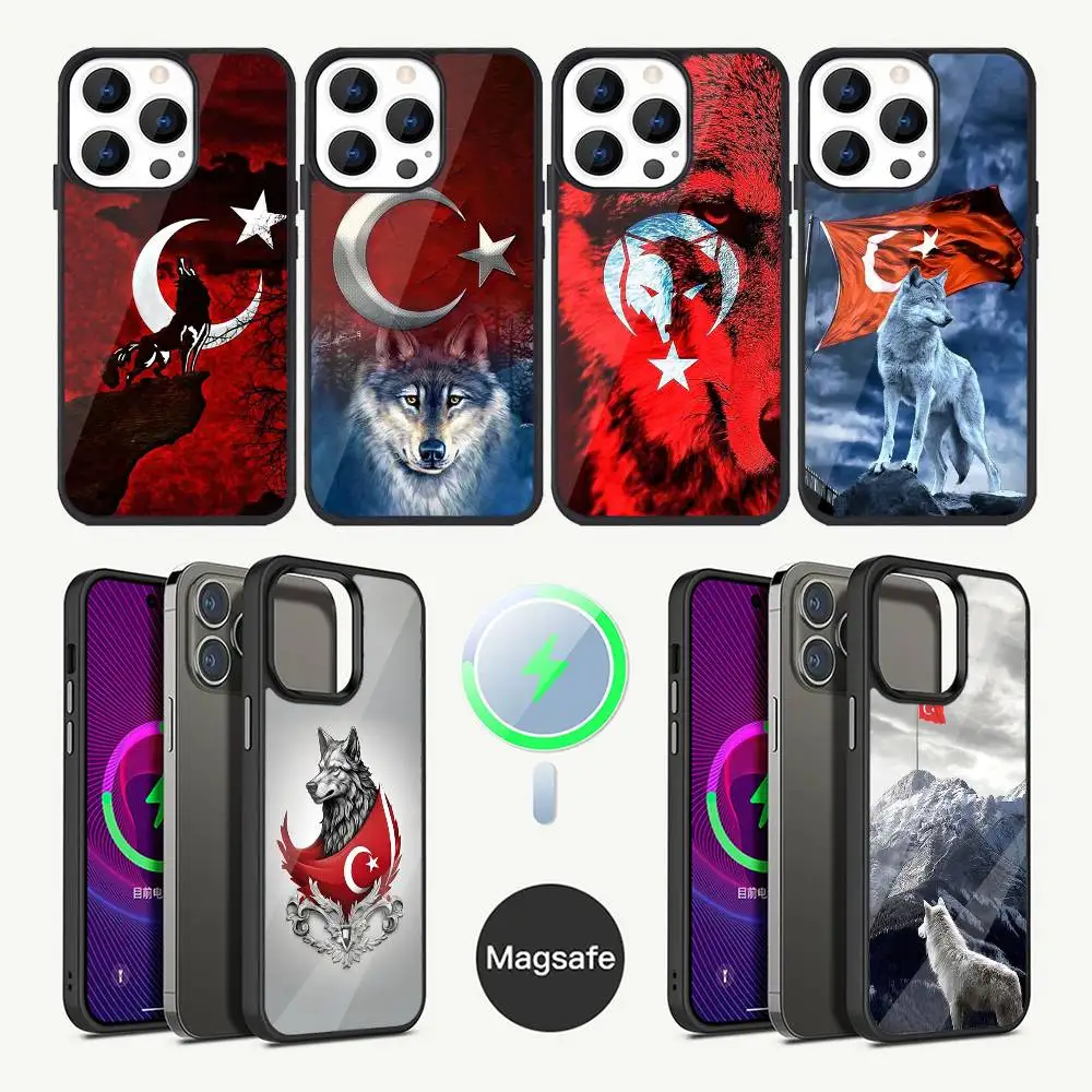 

Чехол для телефона с флагом Турции Турецкого Волка для iPhone 17,16,15,14,13,12,11, Plus, Pro, Max Mini Magsafe с магнитной беспроводной зарядкой