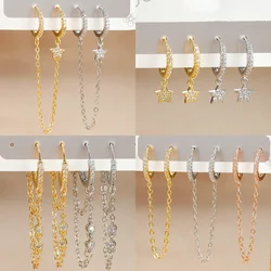 Women Stainless Steel Double Chain Hoop Earrings Crystal Tassel Earrings Fashion Party Wedding Jewelry Statement Gift