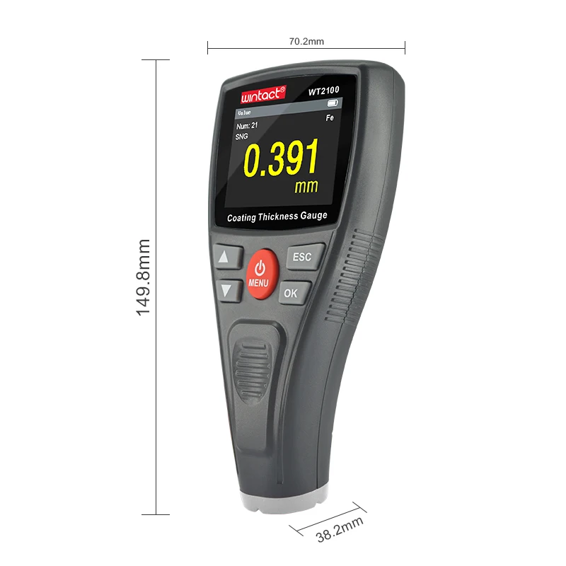 Medidor de espesor de película de revestimiento de coche de precisión wt2100, pantalla LCD, medidor de recubrimiento de espesor de mano, instrumento de medición Manual, 5 piezas
