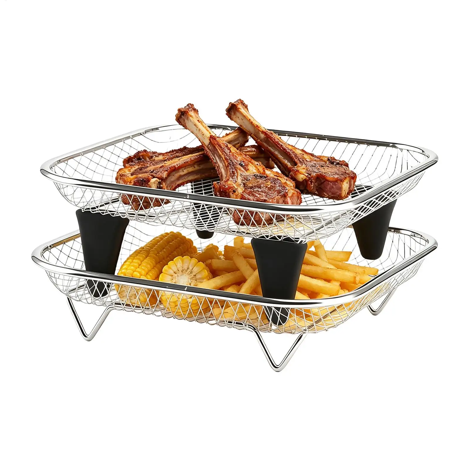 Air Fryer Basket with Silicone Feet Mesh Shelf 2-Piece Air Fryer Rack for Oven for Broiling Cooking Dehydrating Meal Prep Home