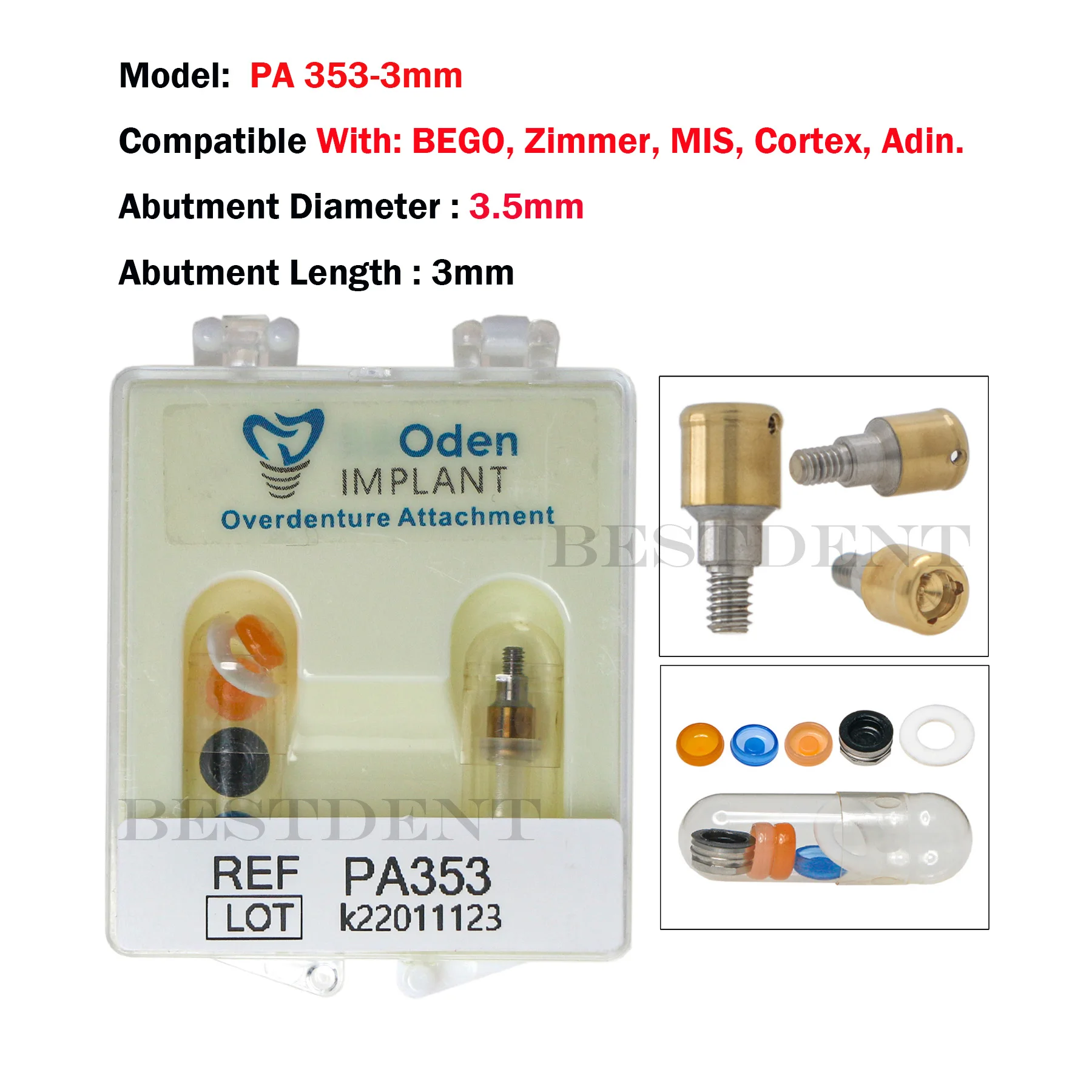 Dental Implant Overdenture Attachments Abutment Male Cap for Zimmer Screw-Vent 3.5/4.5 Platform