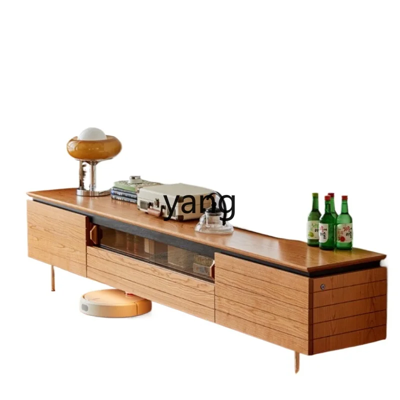

TGF cherry wood TV cabinet solid wood stainless steel legs locker small apartment Japanese coffee table