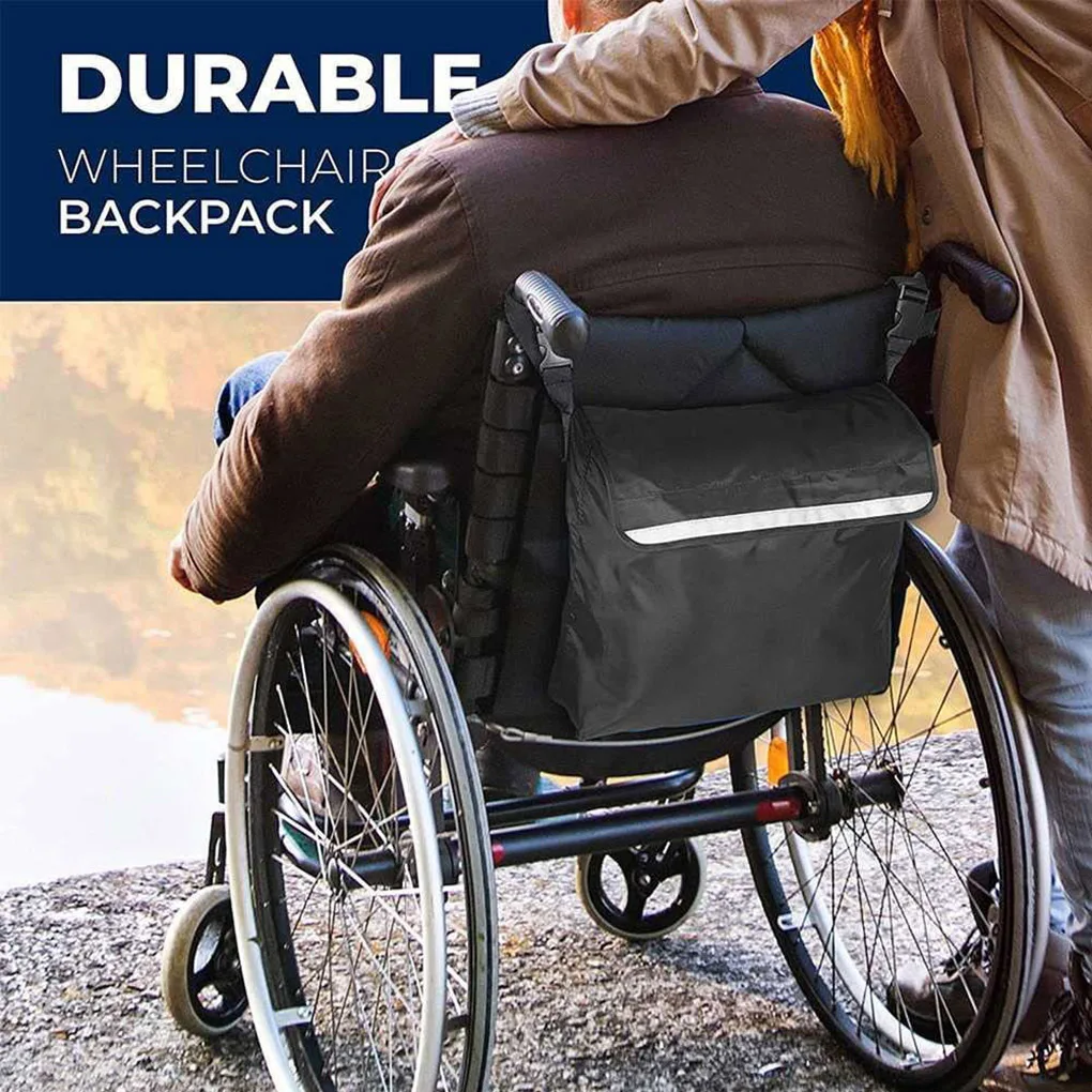 Electric Wheelchair Rear Bag Reflective Strap Waterproof Storage Pouch Water Bottle Organizer Accessories Black