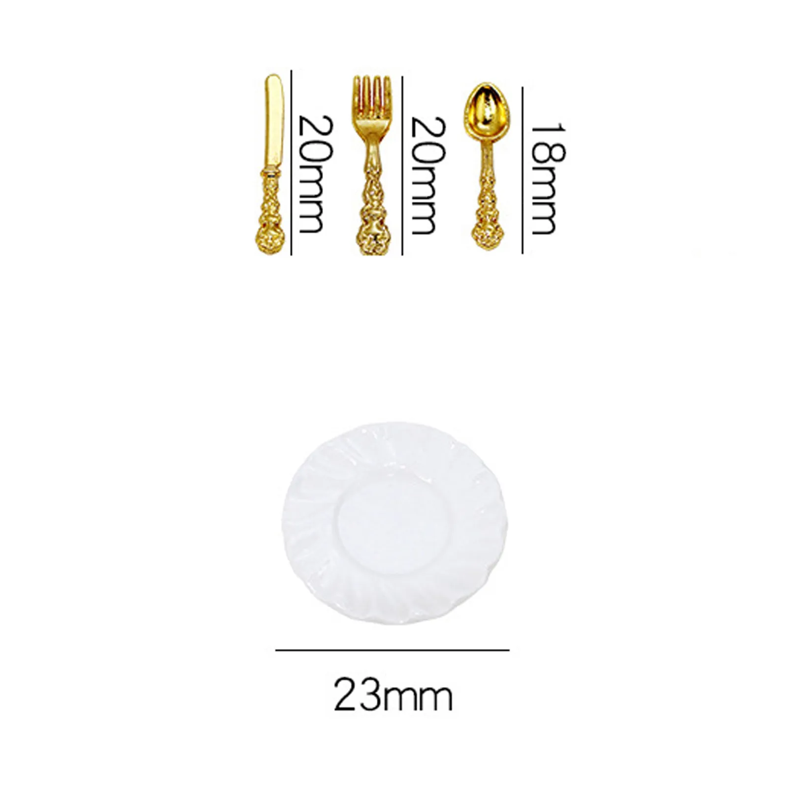 Ensemble de couverts classiques miniatures 1/12, couteau, fourchette, cuillère, assiette, vaisselle, modèle réaliste de nourriture miniature, accessoires de scène de jeu