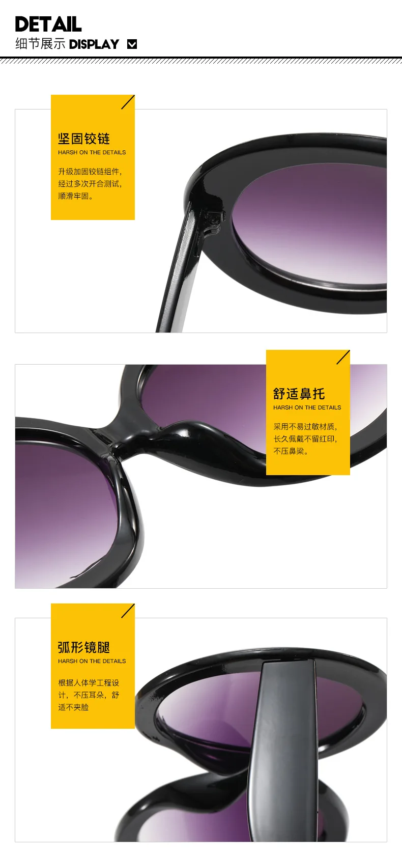 DOHOHDO Übergroße runde Retro-Sonnenbrille für Damen, modisch, beliebt, Vintage-Rahmen, Herren, Luxus-Trend, Markendesigner-Sonnenbrille – Detail 12