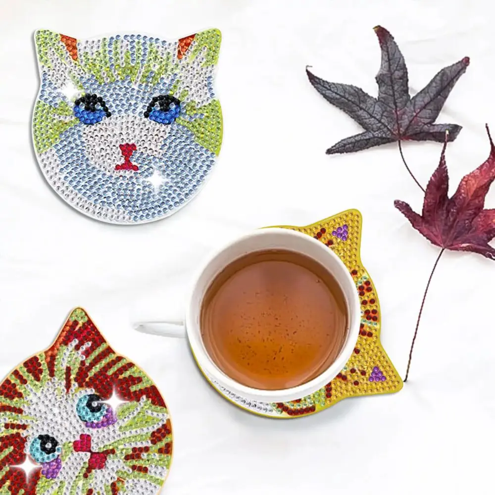 8PCS/6PCS With Stand DIY Painting Coasters Entry-level Handmade Round Art Coasters Cute Panda Heat Insulation