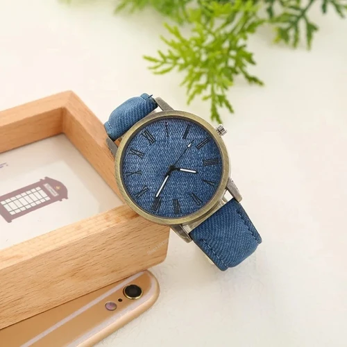 Reloj de pulsera de cuero vaquero a la moda para mujer, reloj de cuarzo para estudiantes, reloj de pulsera de cuero para mujer, reloj femenino