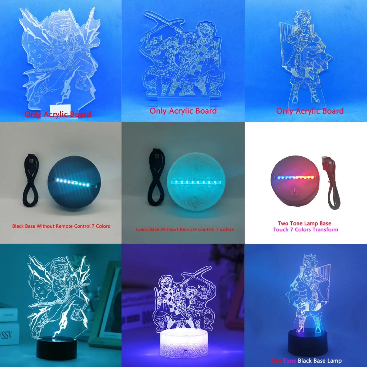 Perfect Gift Agatsuma Zenitsu 3D Led Night Light Base Acrylic Sheet Kid Anime Figure Illusion Lamp for Bedroom Decor