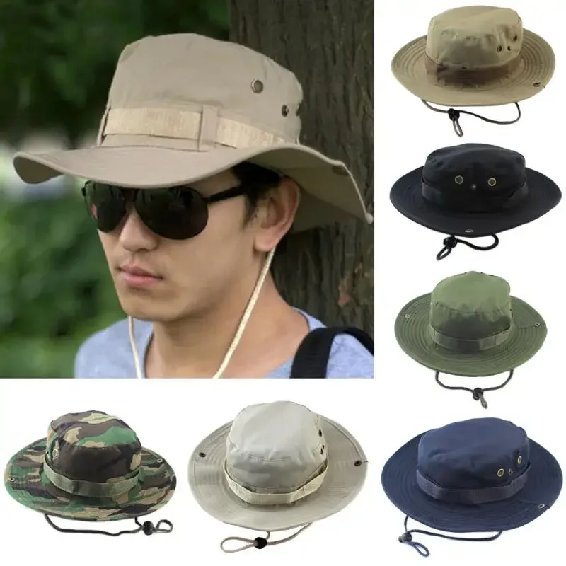 Camouflage Cap Boonie Hat Caps Camo Men Outdoor Sports Sun Bucket Cap Fishing Hiking Hunting Hats 60CM