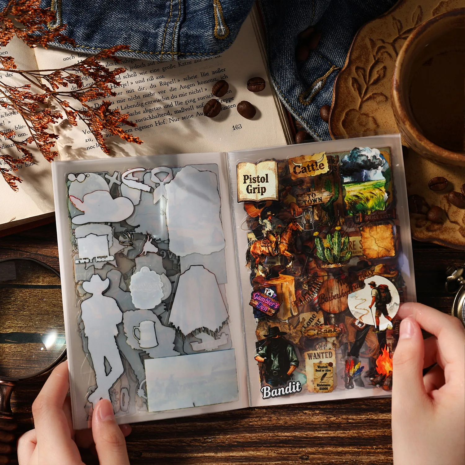 20 sheets Vintage Cowboy Theme Background Stickers, Desert Wilderness Paper for Journaling Scrapbook Album Decoration