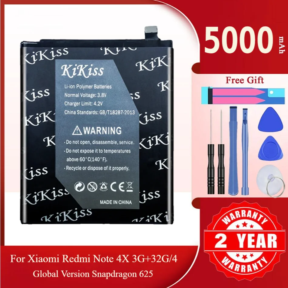 KiKiss Battery For Xiaomi Redmi Note 4X 3G+32G/4 Global Version Snapdragon 625,BN43 (CPU Snapdragon 625),5000mAh