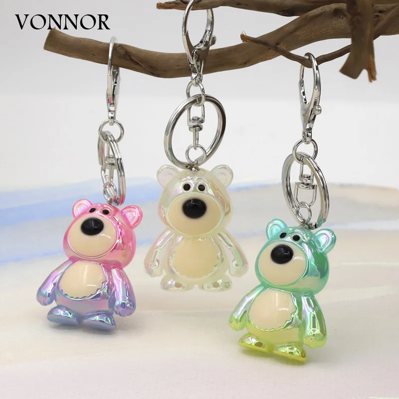 New Cute Cartoon Bear Keychain 2023 Trendy Acrylic Gradient Color Animal Pendant Anime Keychain Boy Girls Jewelry Gift