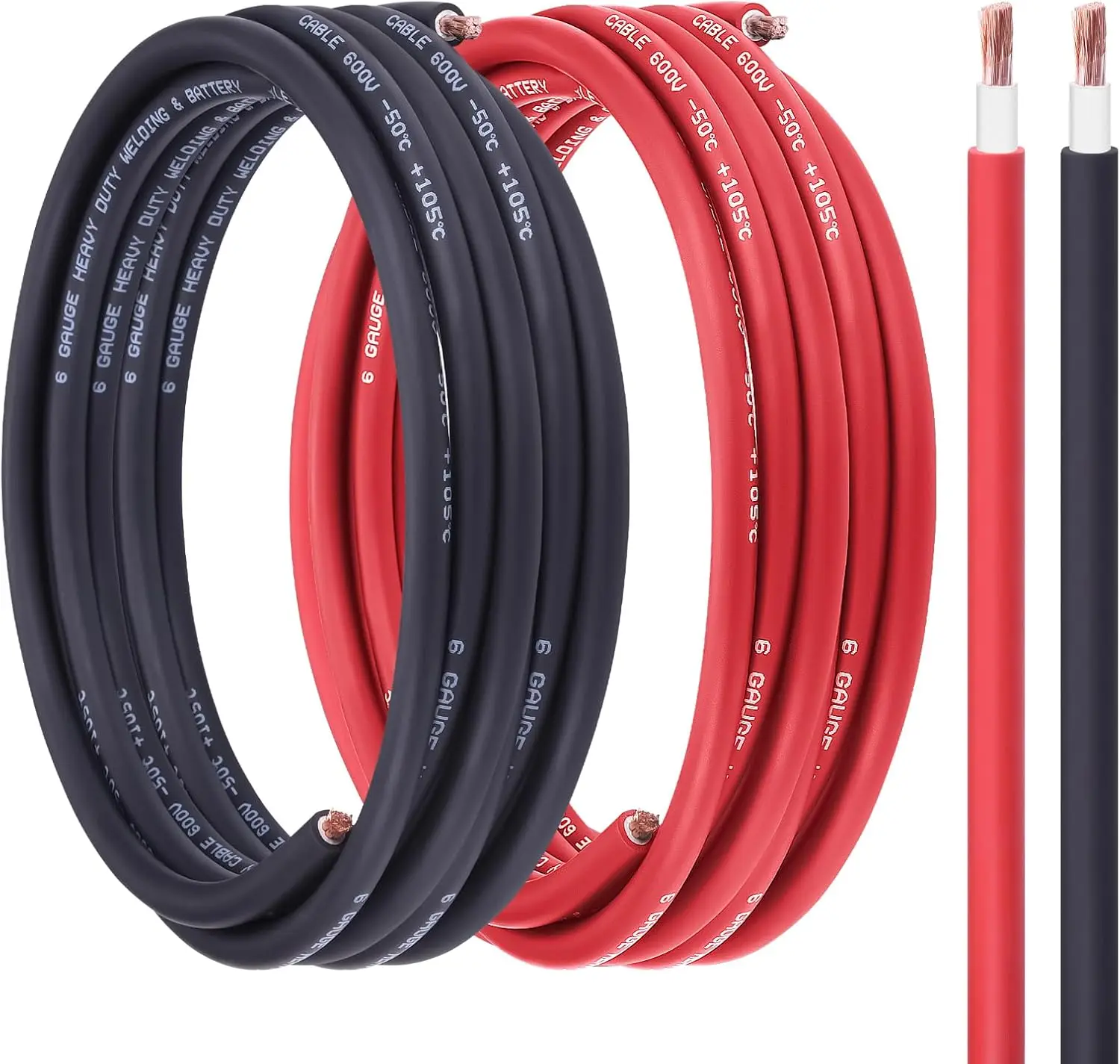 

6 AWG Ultra Flexible Pure Copper Welding Battery Cable 20ft Black & Red for Auto Marine Solar