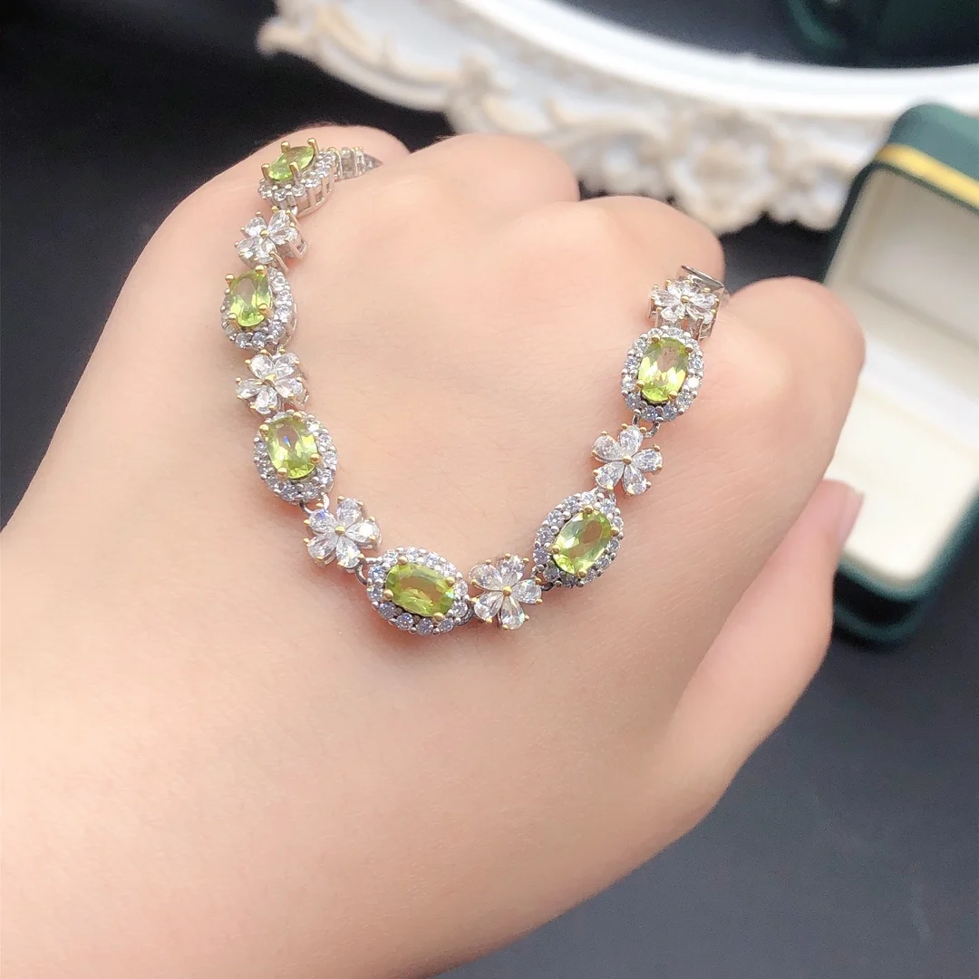 

Women's Luxury All Natural Peridot Women's Jewelry 925 sterling Silver bracelet New gem Christmas gift Women free shipping