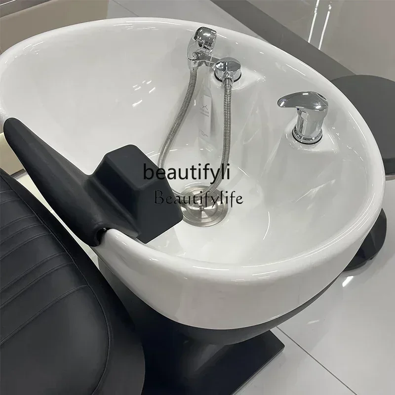 For Hair Salon Barber Shop Shampoo Chair  Flushing Bed Hair Care Physiotherapy Bed Stainless Steel Ceramic Basin Silicone