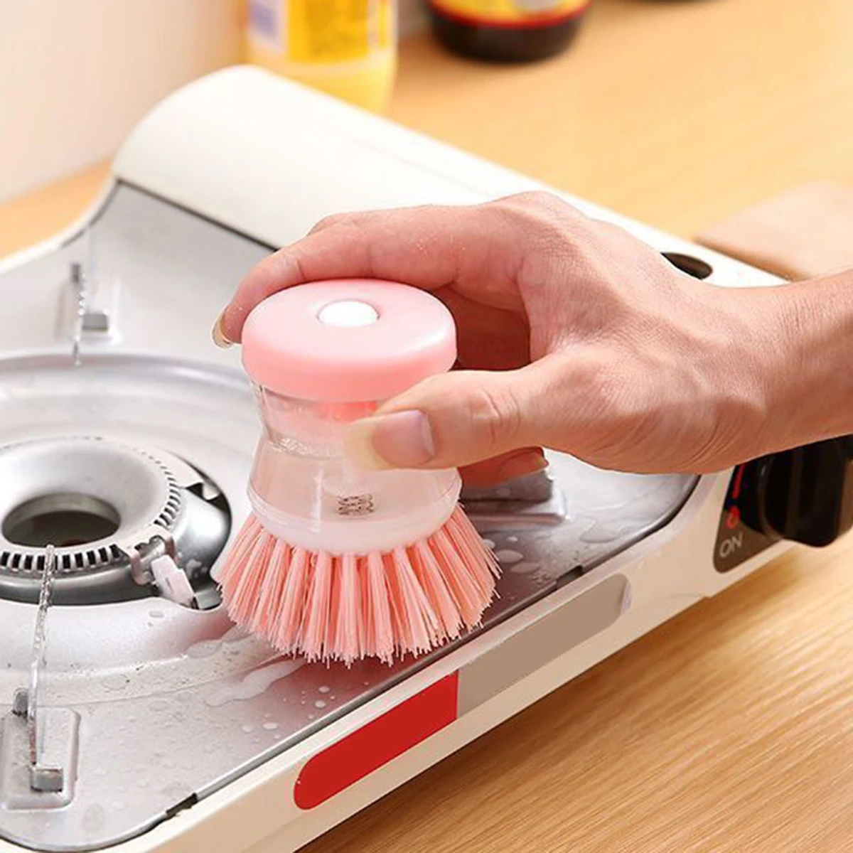 Washing Up Brush Washing Up Brush with Integrated Detergent Dispenser Round Mushroom Brush Kitchen Brush