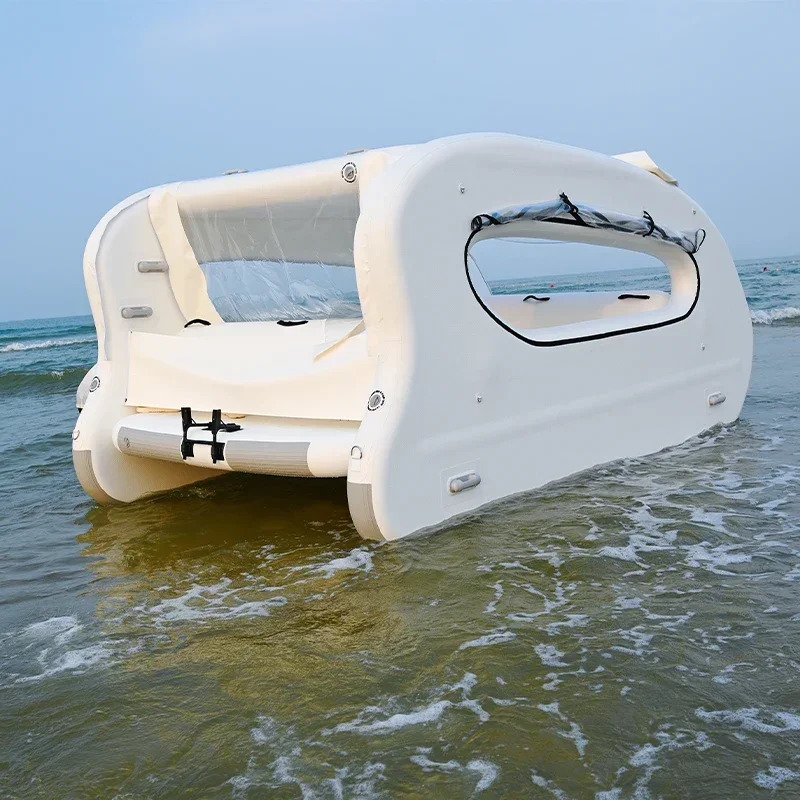 Drop Stitch Inflatable Lake River House Boat Island Float Solar-Powered Electric Watercraft Perfect For Lakes And Rivers