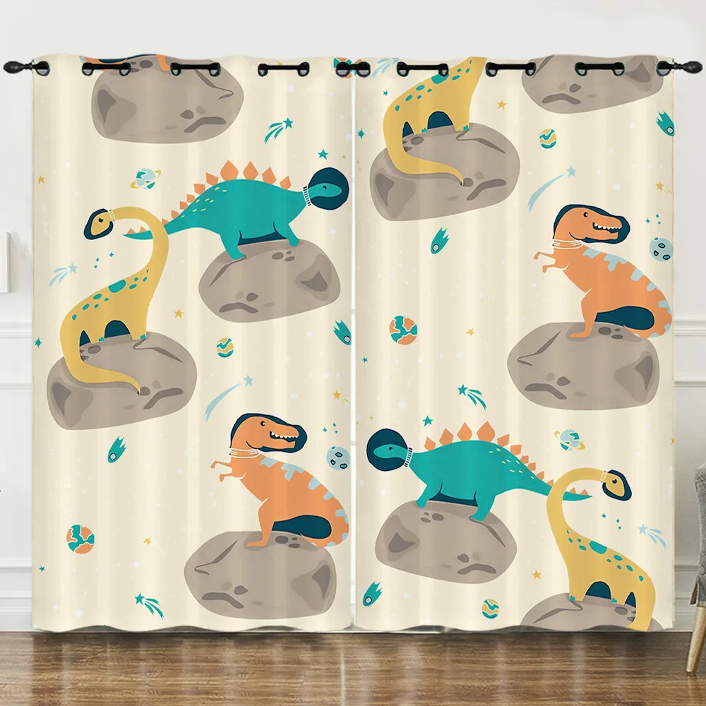 

3D Cute Cartoon Dinosaur Print Curtains Simia Home Backdrop Decoration Bedroom Living Room Blackout High Shading Curtains 2Pcs