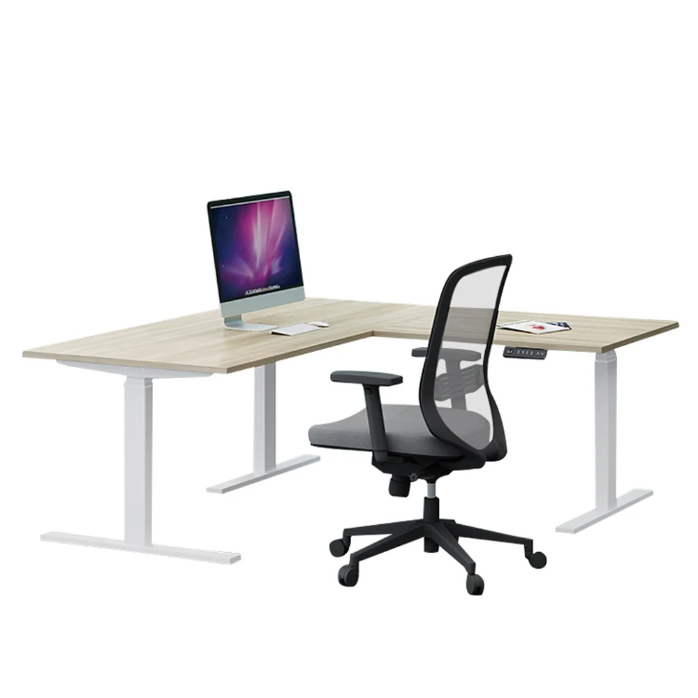 L Shape Adjustable Height Standing Computer Desk Frame Electric Height Adjustable Table 3 Legs Ergonomic Stand up Desk