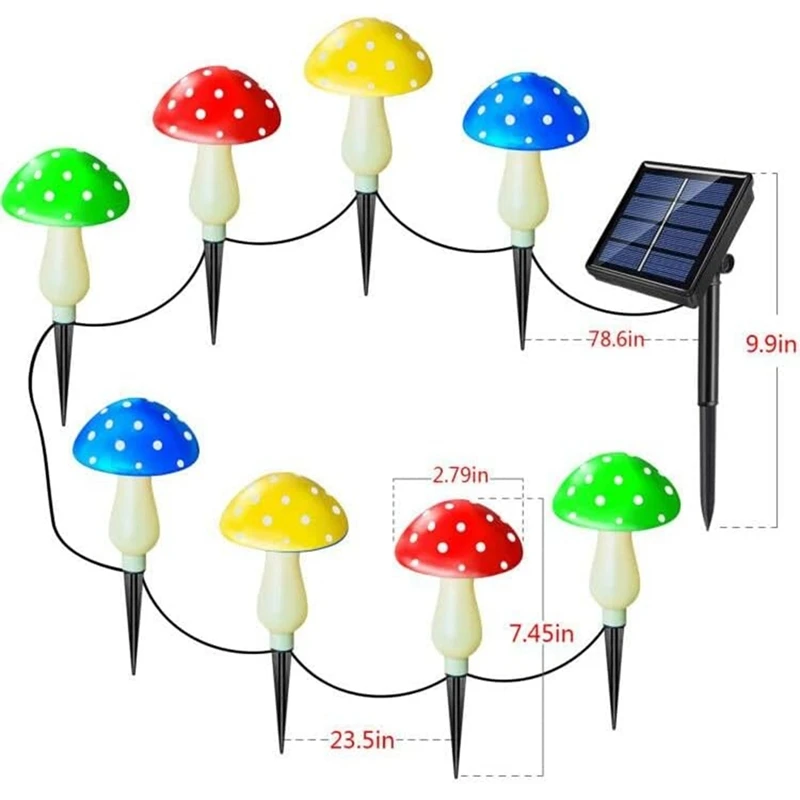 Lâmpada solar inteligente de cogumelo, à prova d'água, multicolorida, cogumelo, lâmpada led para natal, dia das bruxas, jardim, quintal, gramado, 8 peças