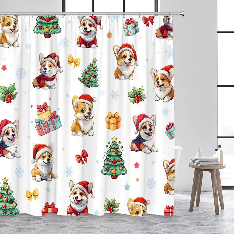 Funny Dinosaur Christmas Shower Curtains Cartoon Animals Snowman Xmas Tree Winter Kids Bath Curtain Set Fabric Bathroom Decor