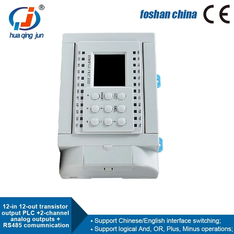 Chingjun 12DI 12DO Transistor Output PLC Analog Outputs 0-20mA 4-20mA QJ-24T-2AO-485 RS485 Modbus RTU PLC Controller for VFD