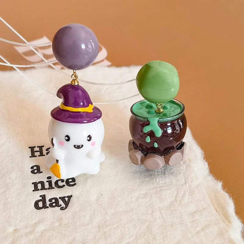 

Design Sense Cute Resin Ghost Pendant Earrings for Women Funny Cartoon Bat Pumpkin Stud Earrings Friendship Jewelry Party Gift