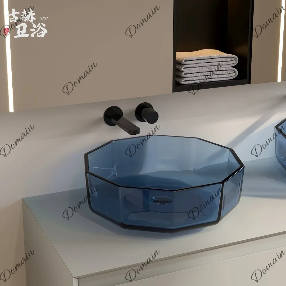 Th Blue Colorful Transparent Resin Artificial Stone Hotel Villa Balcony Bathroom Washbasin Countertop Sink