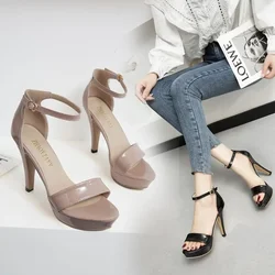 Sandali da donna con tacco alto, sandali solidi casual alla moda con piattaforma aperta, scarpe da donna romantiche retrò morbide e fresche