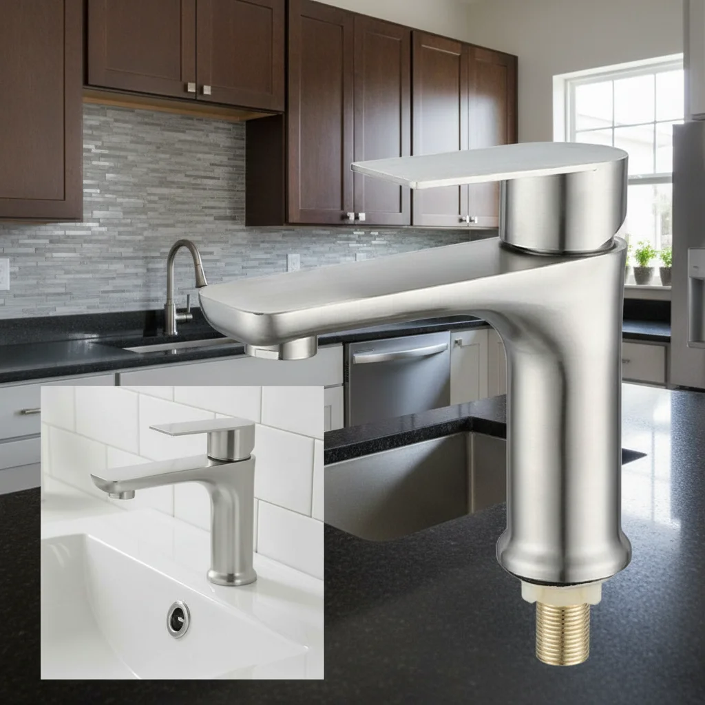 حمام من الفولاذ المقاوم للصدأ صنبور نحى/رمادي بالوعة المطبخ صنبور واحد الباردة مفتاح دوار مرحاض حوض صنبور مكافحة التسرب #1