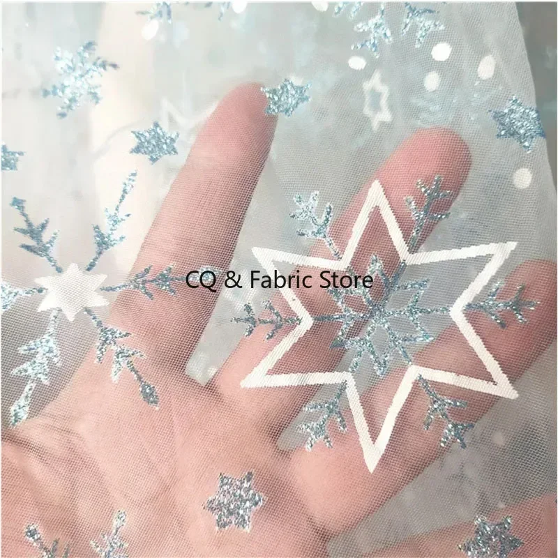 Fiocco di neve azzurro Stella a cinque punte Tessuto a rete abbronzante Gonna da donna decorata a mano fai-da-te Abbigliamento per bambole