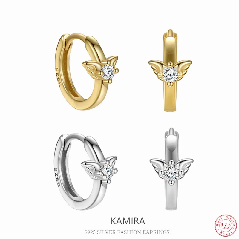 KAMIRA 925 Sterling Silver Romantic Angel Wings Zircons Hoop Earrings for Women Wedding Banquet Exquisite Elegant Jewelry Gifts