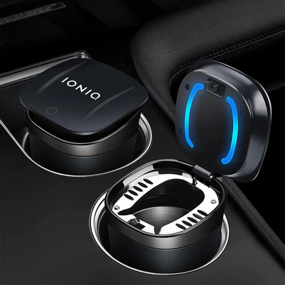 For Hyundai IONIQ 5 6 7 Car Ashtray Holder With LED Light Cigar Cigarette Ashtray Container Storage Holder Auto Accessories