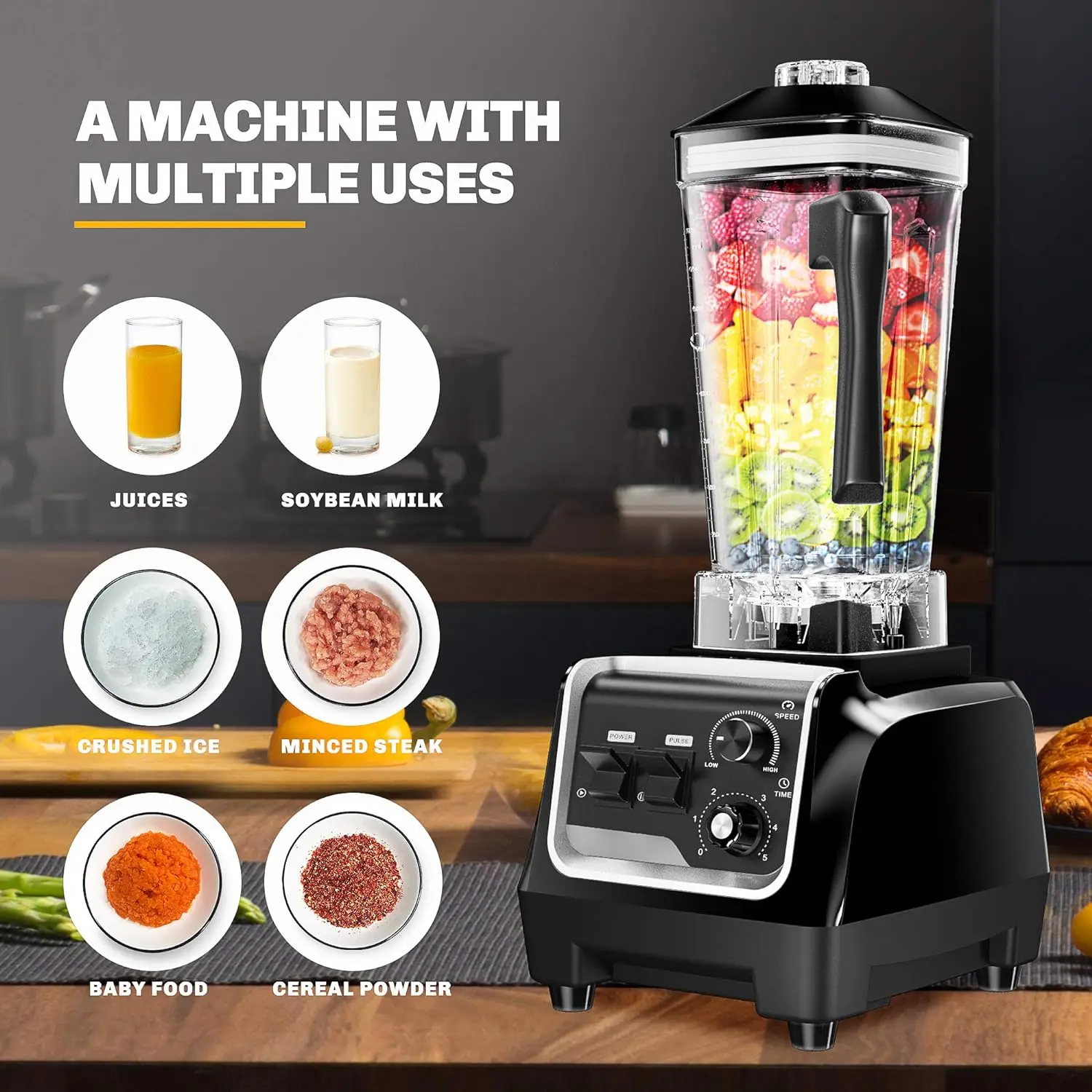 Mixer für die Küche, profession eller Smoothies Mixer mit 68 Unzen Behälter, 2200W Hochleistungs-Mixer