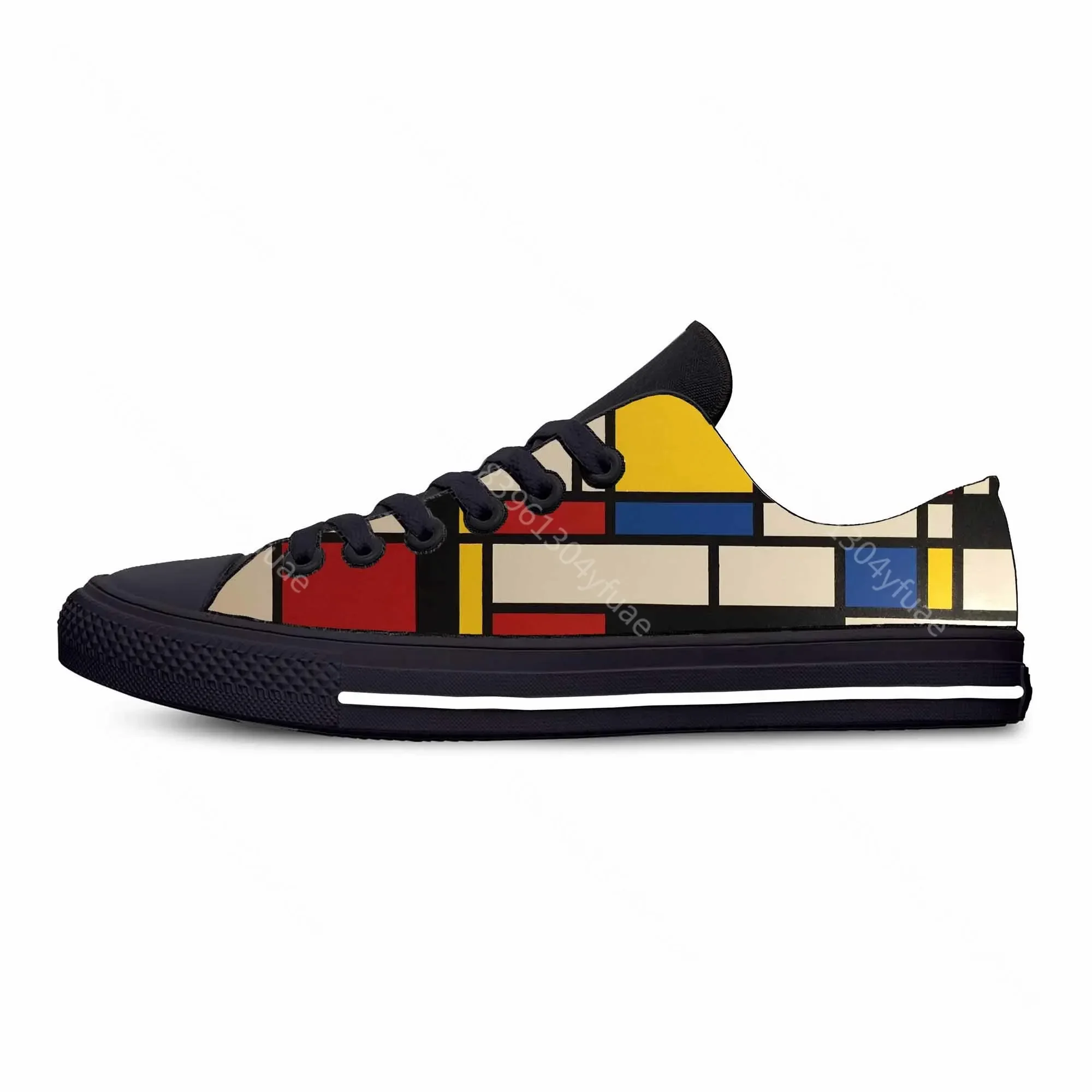 Piet Mondrian Abstract Geometric Pattern Painting Casual Cloth Shoes Low Top Comfortable Breathable 3D Print Men Women Sneakers